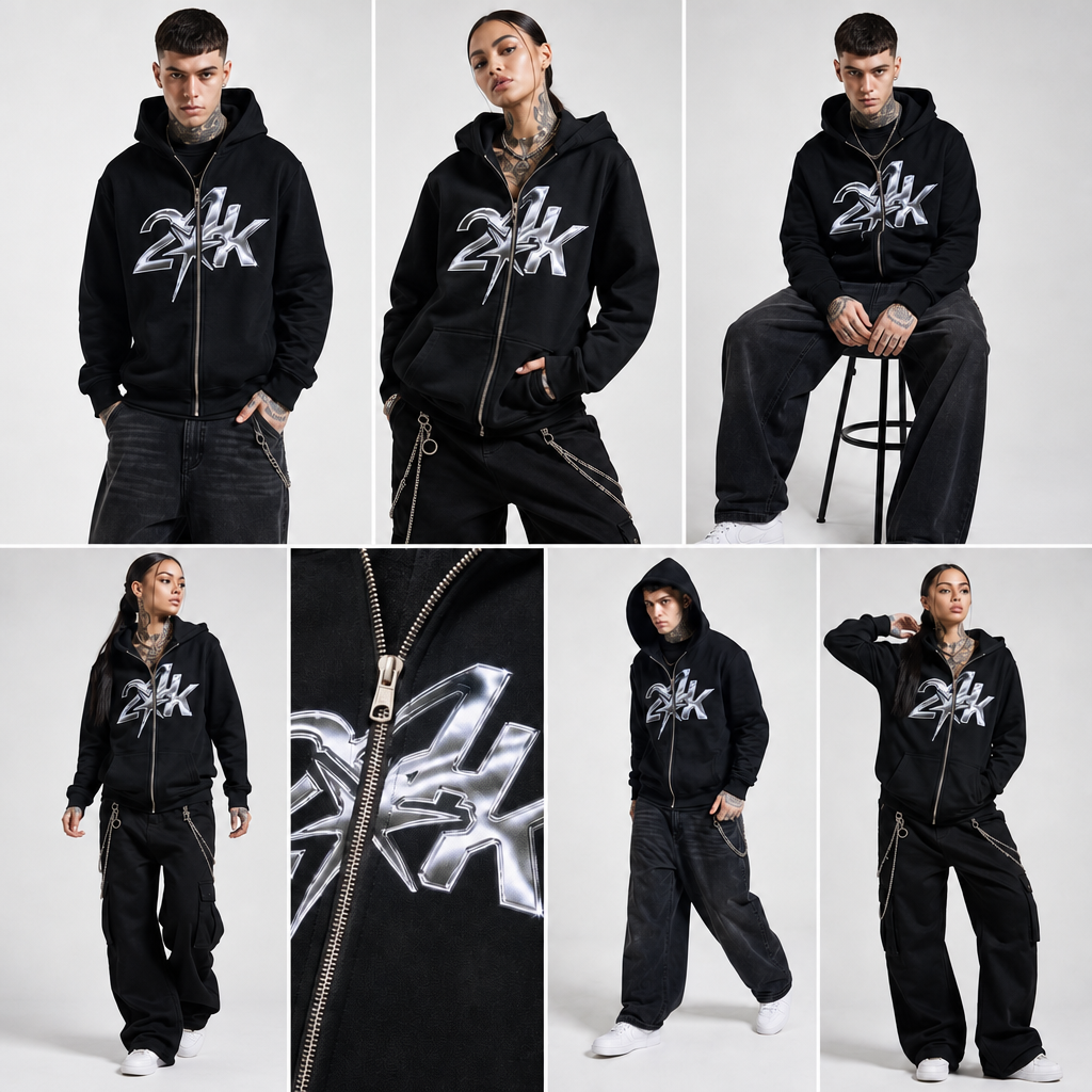 24K BLACK ZIP UP HOODIE