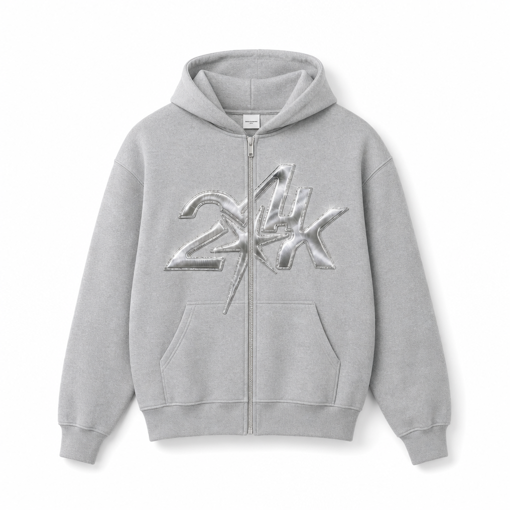 24K GREY ZIP UP HOODIE