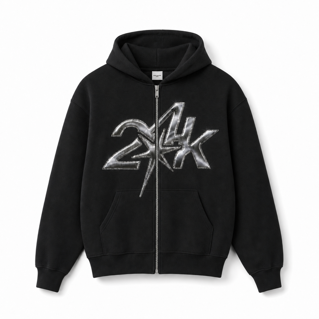 24K BLACK ZIP UP HOODIE