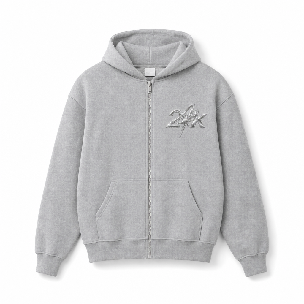 24K GREY ZIP UP HOODIE