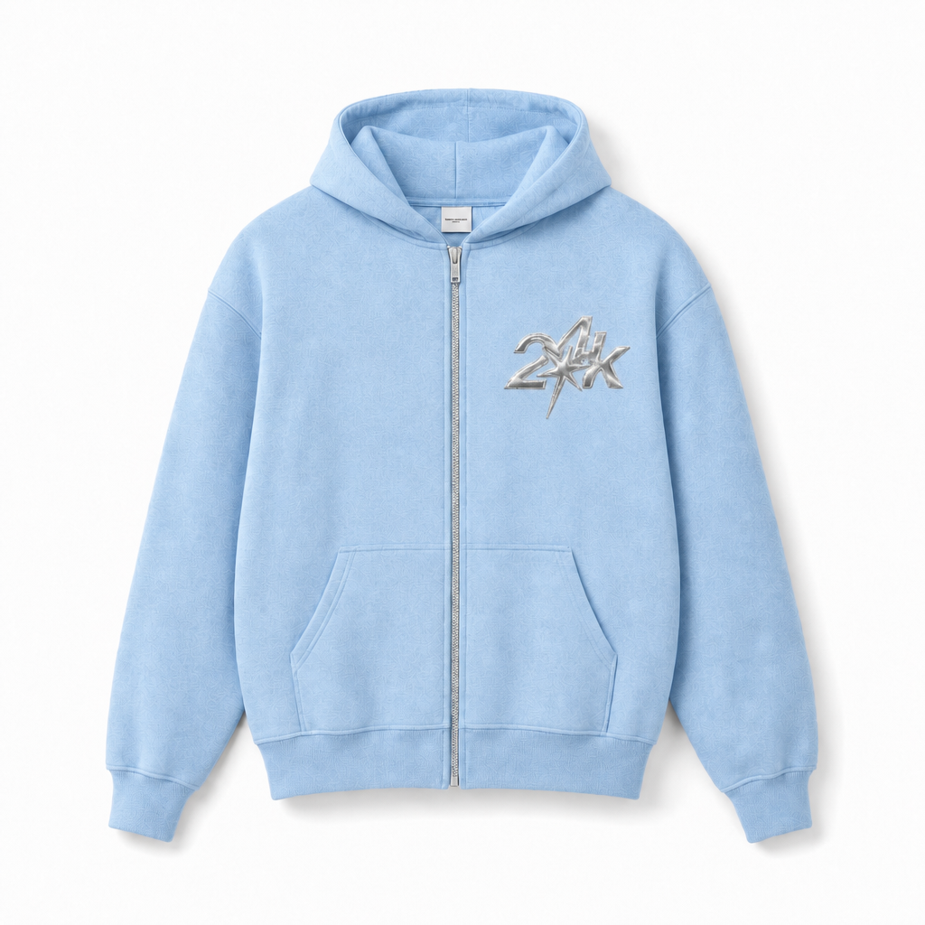 24K ZIP UP BABY BLUE HOODIE